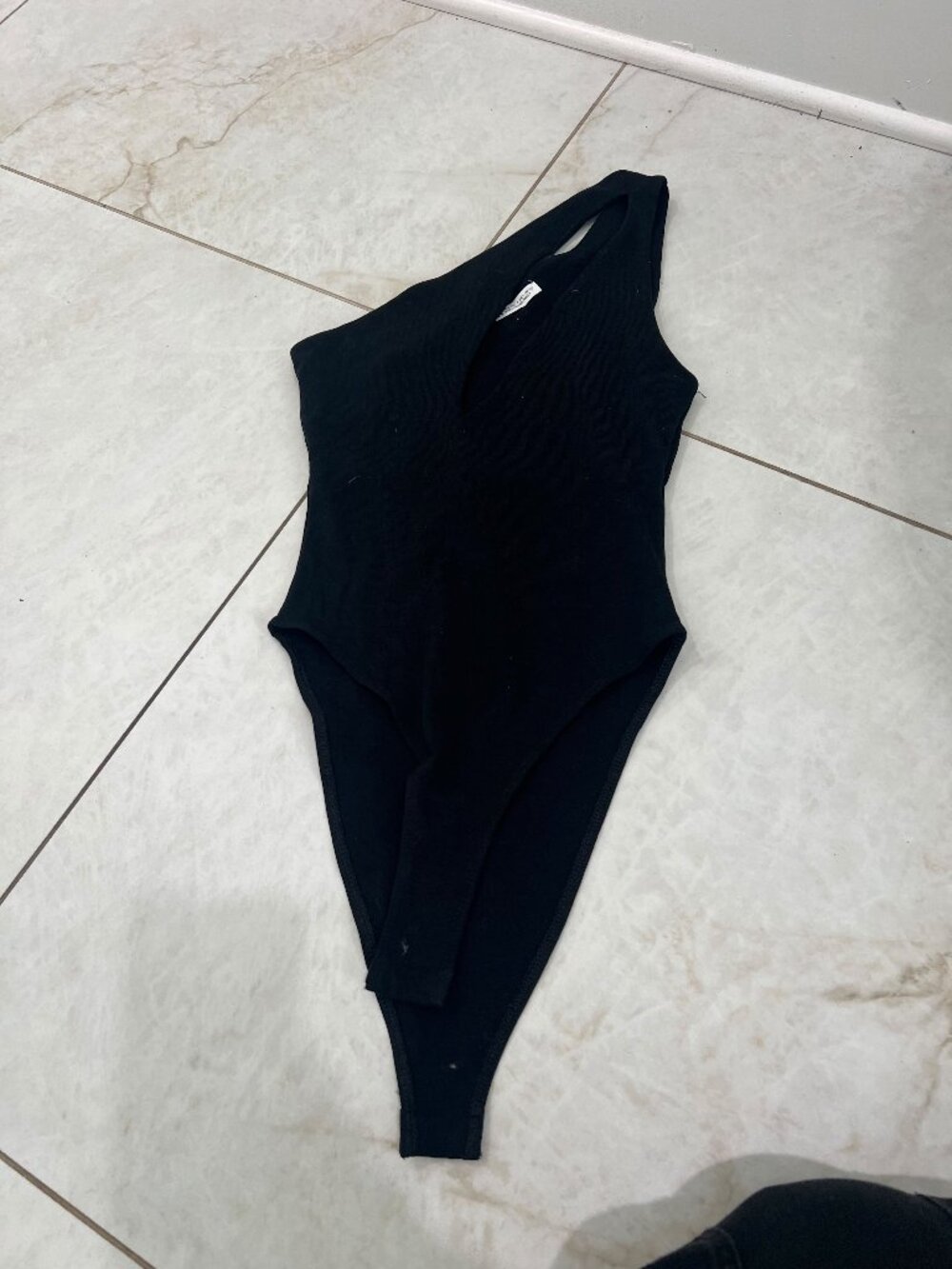 Zara Black Asymmetric One Shoulder Bodysuit Size S